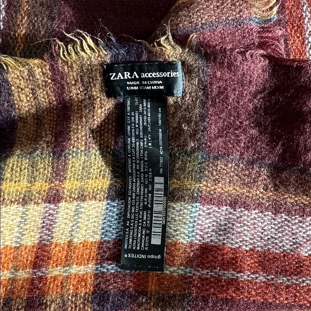 Zara Plaid Scarf Shawl Wraps in Burgundy and Orange Square 53” by 53”